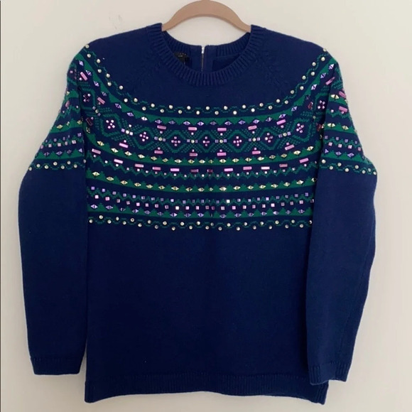 NWOT Talbots Fair Isle Rhinestone lambwool sweater women’s size M Petite - Picture 3 of 11